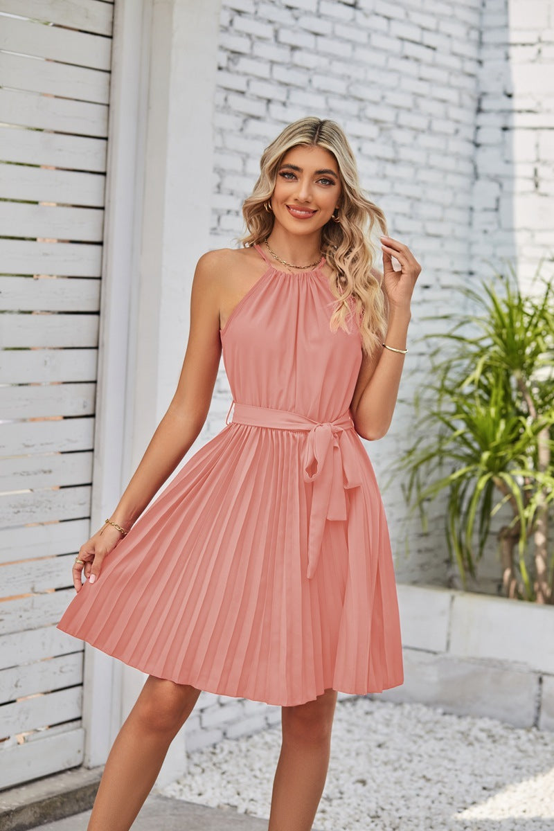 Halter Strapless Pleated Summer Beach Dress for Women