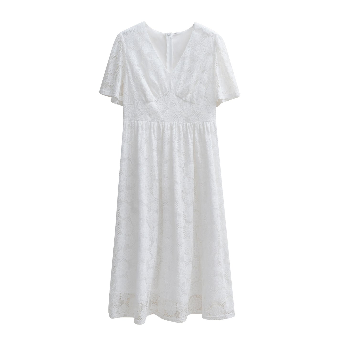 V-neck Lace Dress Summer Elegant Short Sleeve for Women