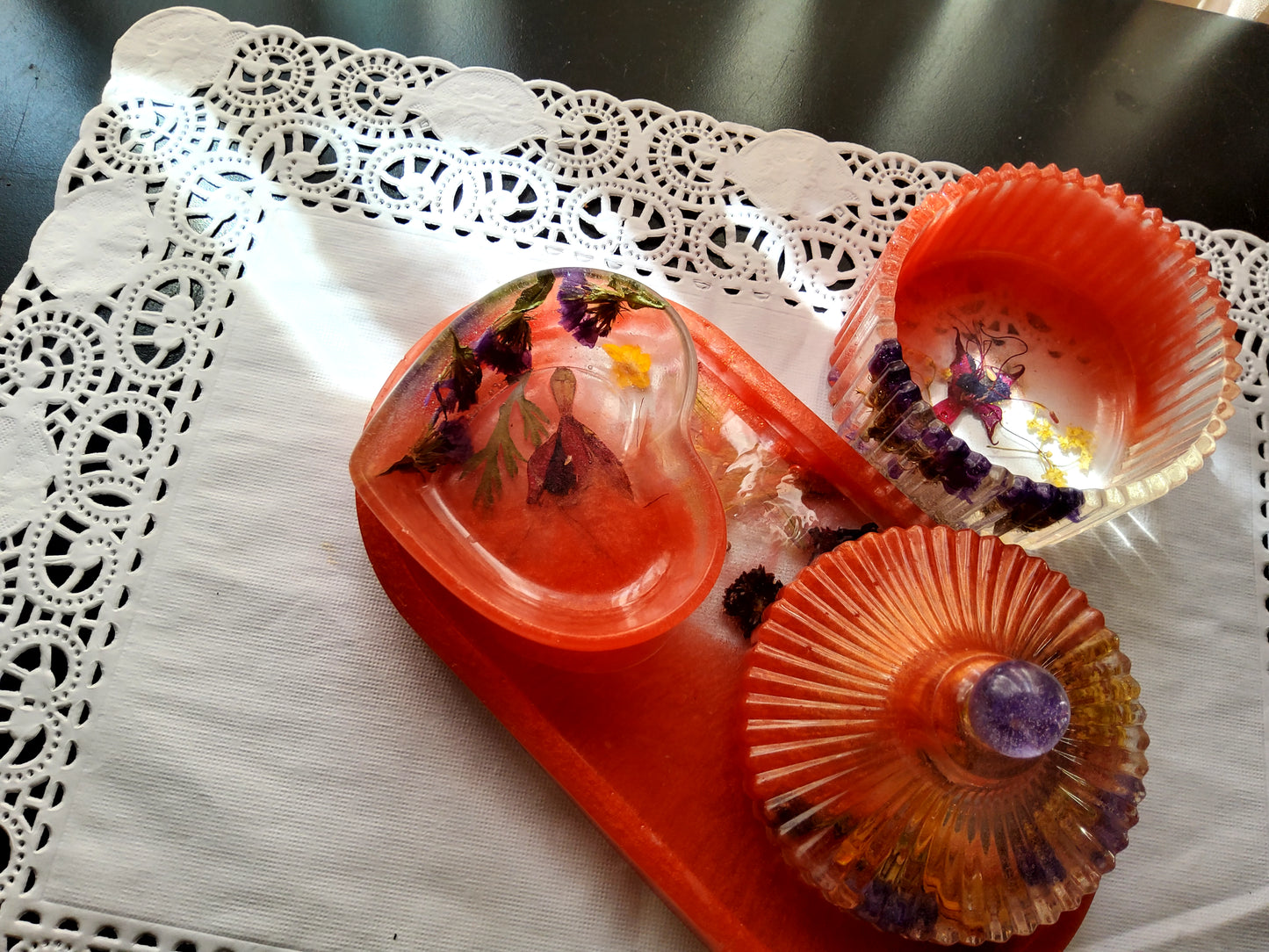 Jewellery Organiser Set | Tray, Heart Dish & Lidded Box | Handmade Resin | AlyTrend Studio