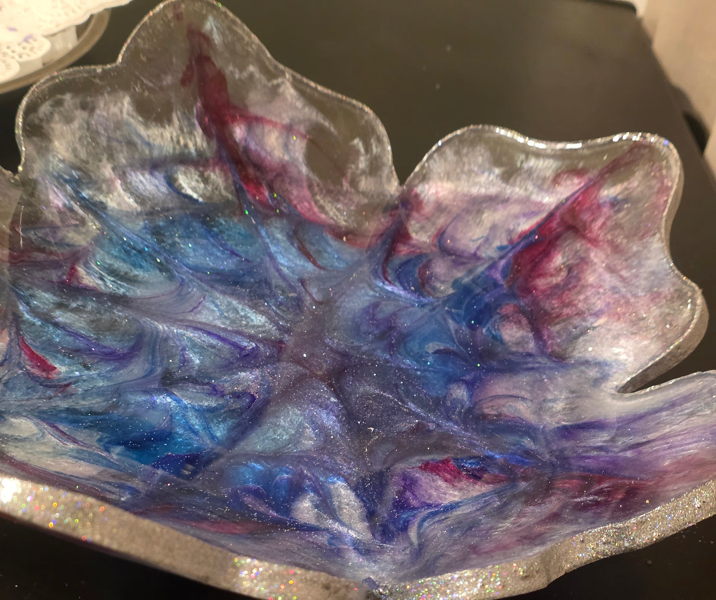 Handmade Resin Fruit Bowl – Blue, Rose & Pearl