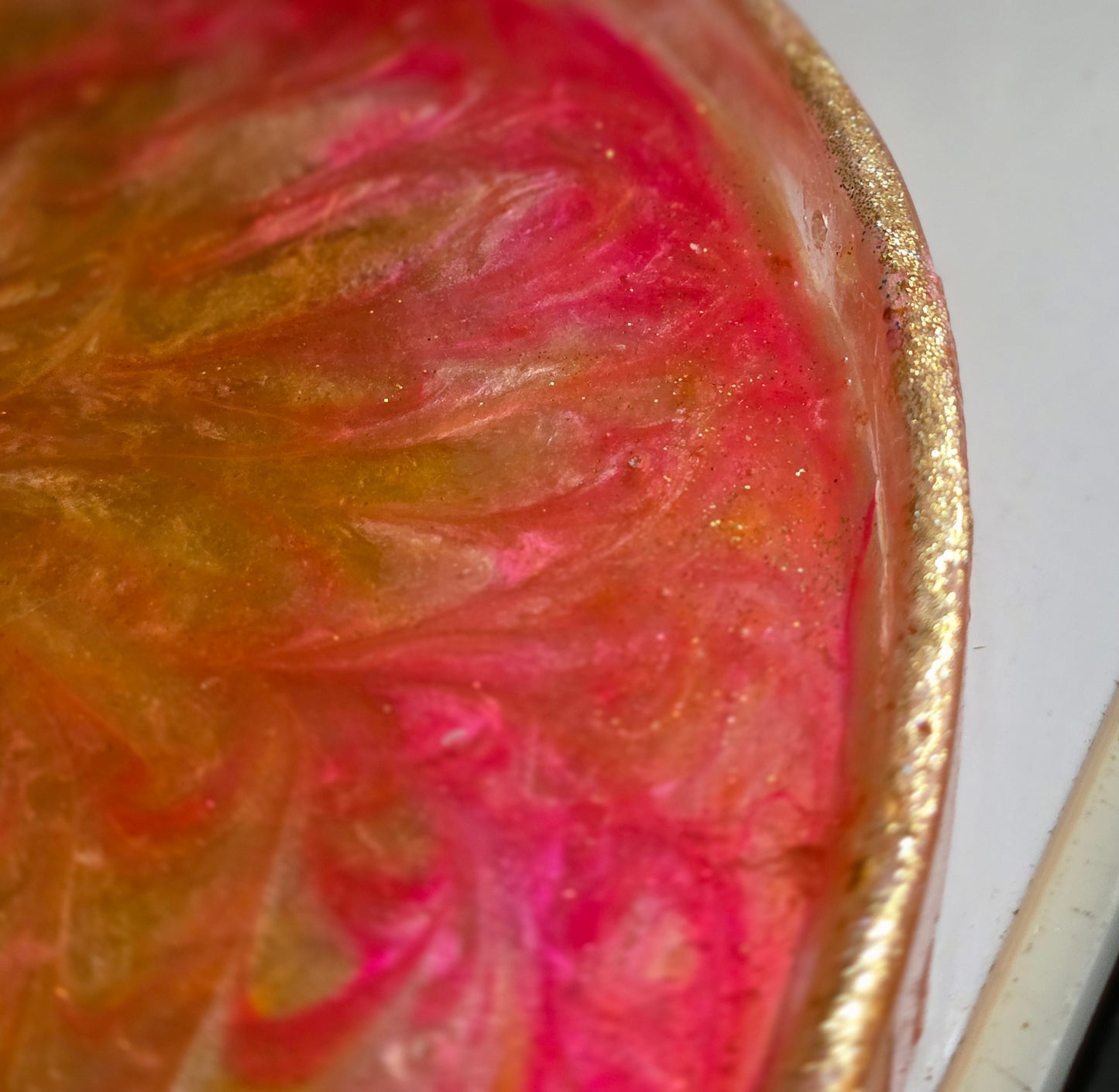 Handmade Resin Decorative Tray – Pink Botanicals & Gold