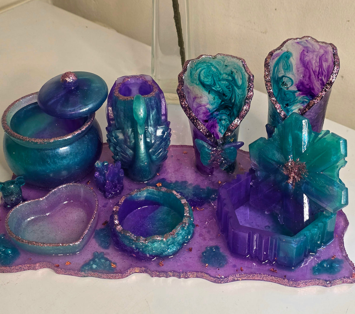 Handmade Galaxy Resin Makeup Organizer – Purple & Teal