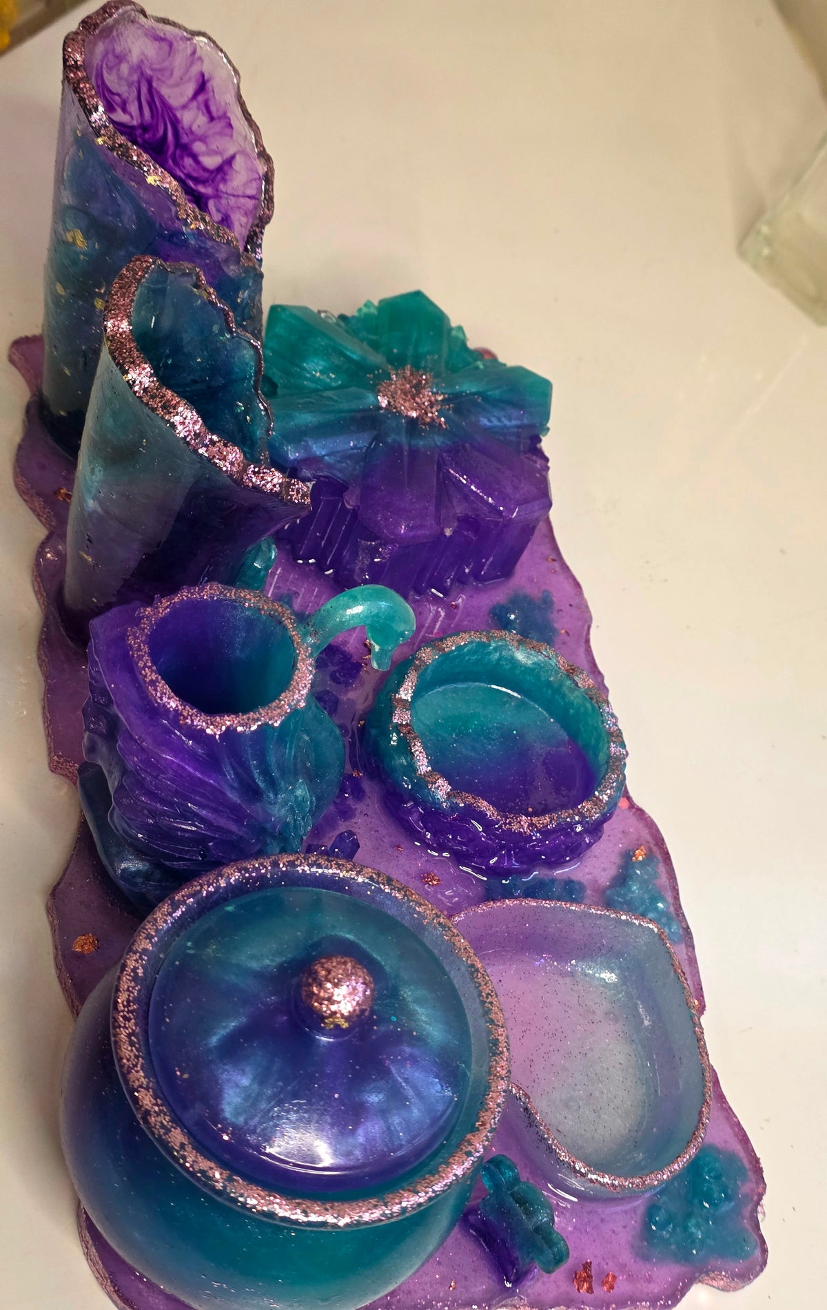 Handmade Galaxy Resin Makeup Organizer – Purple & Teal