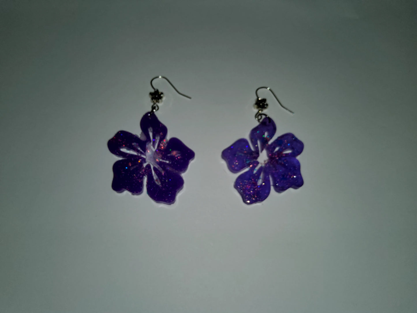Purple Hibiscus Resin Earrings