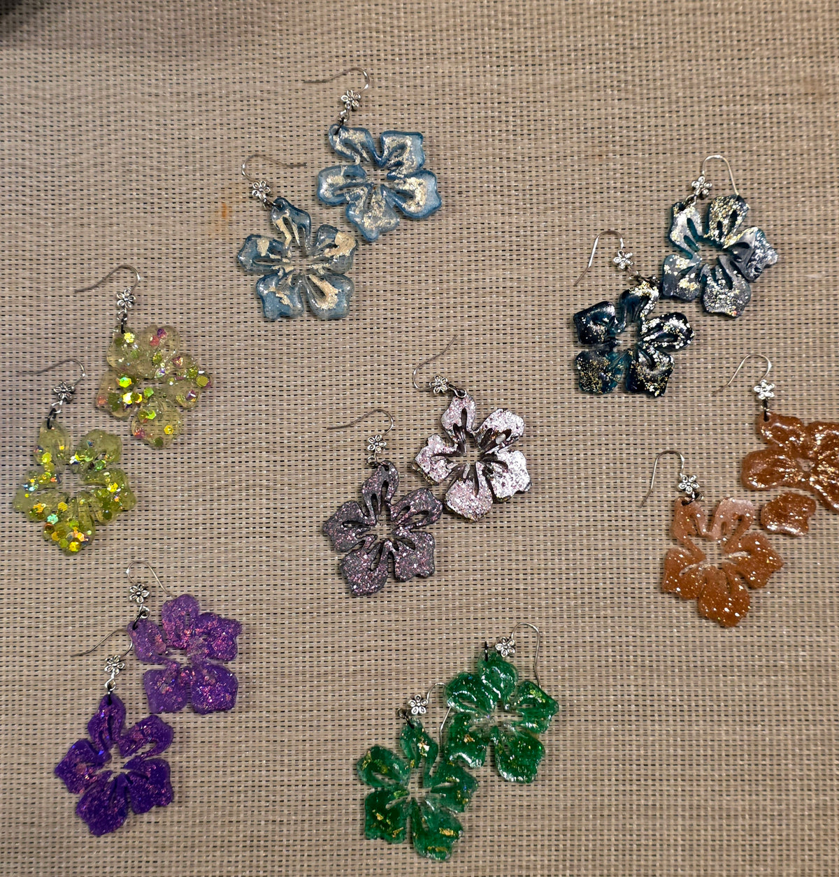 Hibiscus Flower Drop Earrings – Handmade Resin – AlyTrend Studio