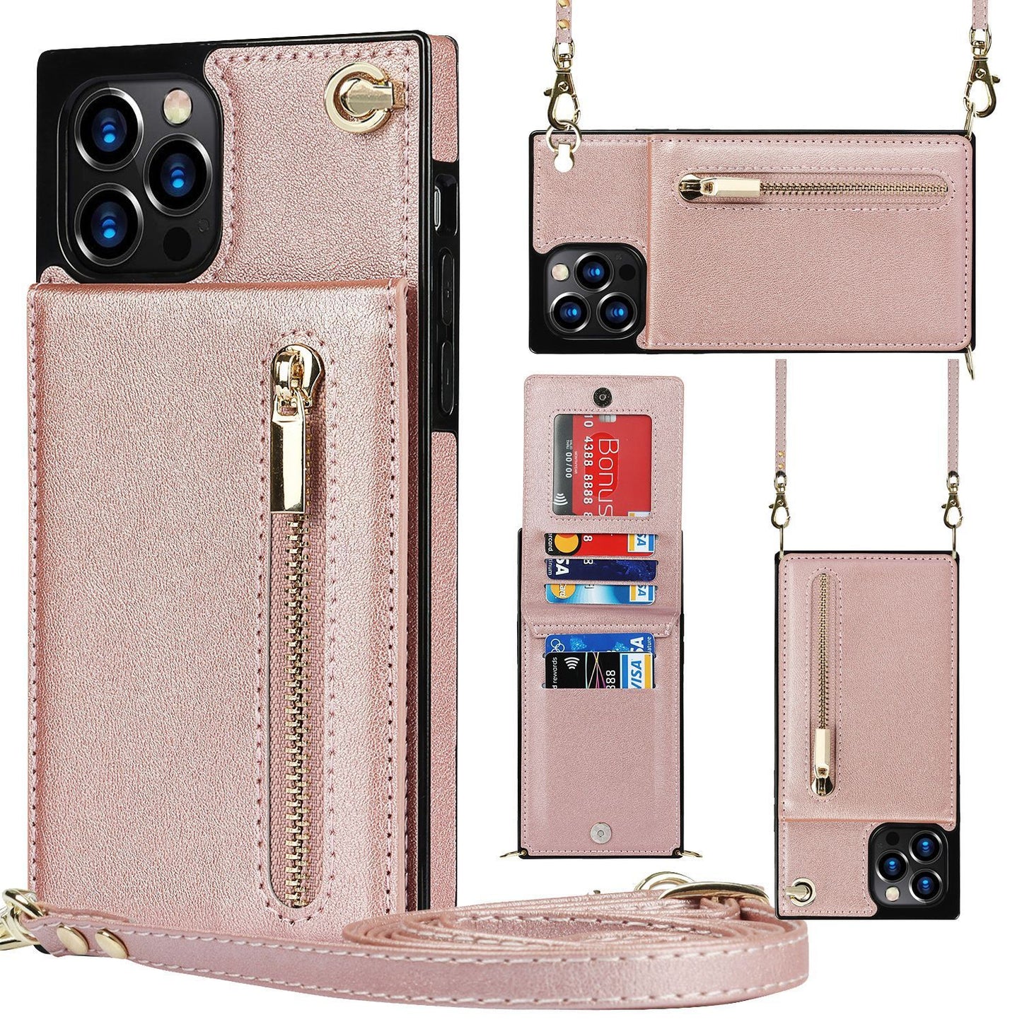 Samsung Phone Case Crossbody – PU Leather Zipper Back Cover for S22, S21, S20, Note & More