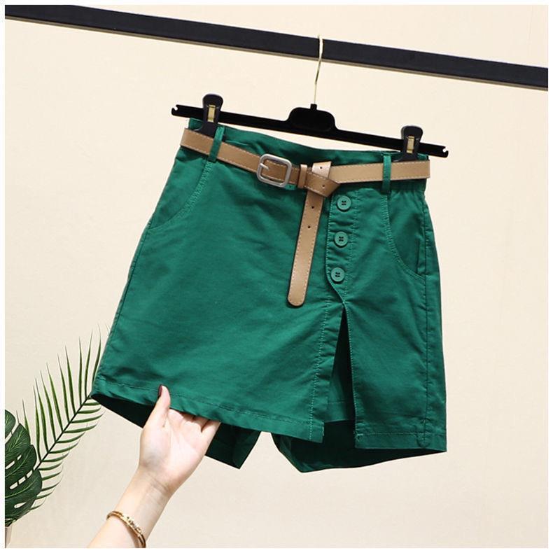 Women's Cotton Shorts – High Waist, Belted, Buttoned Front