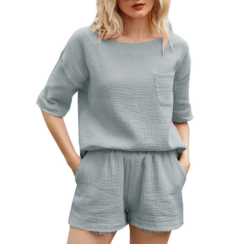 Women’s Cotton and Linen 2-Piece Loungewear Set with Pockets