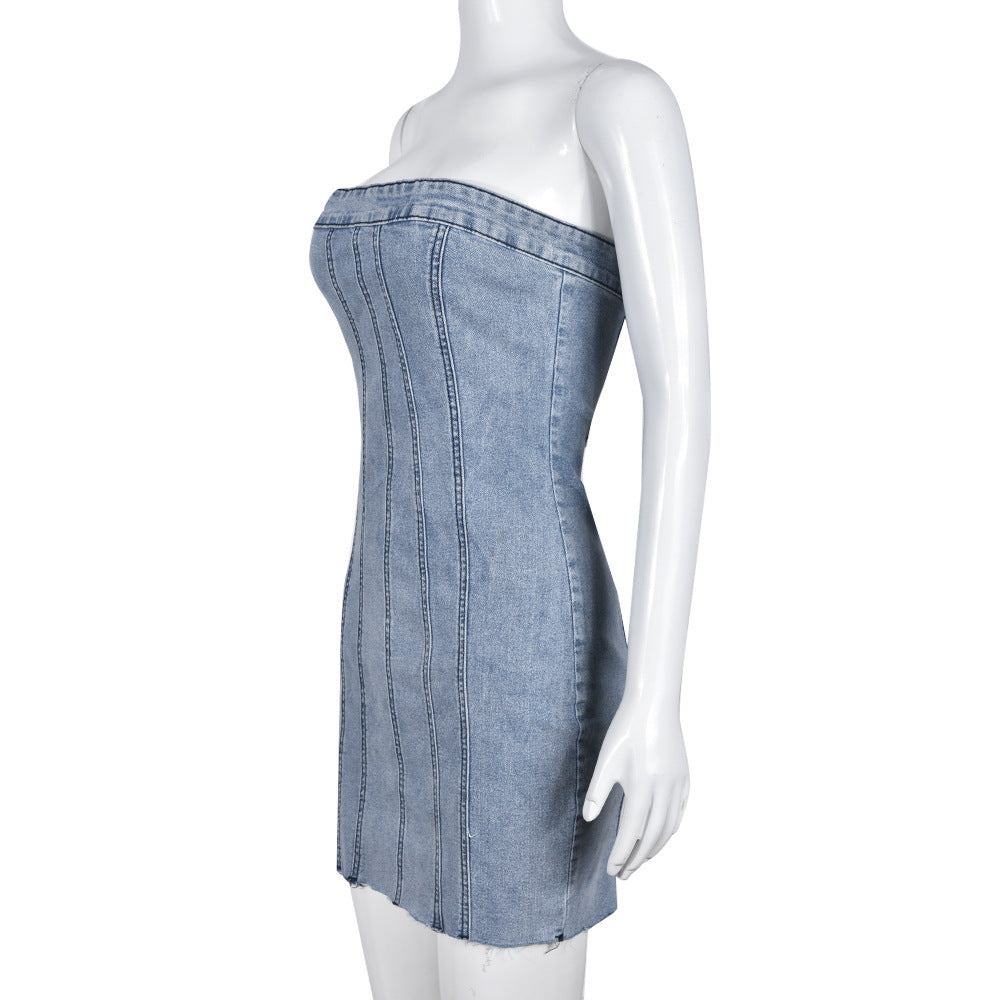 „Backless Tube Denim Dress Summer Y2K Slim Short for Women