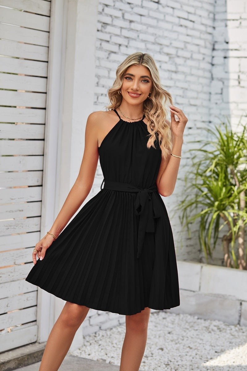 Halter Strapless Pleated Summer Beach Dress for Women