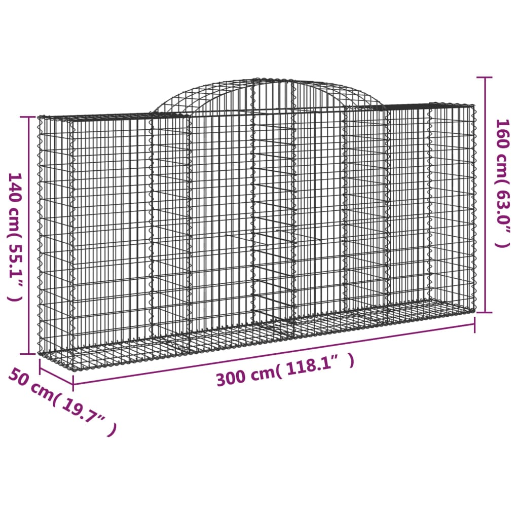 Arched Gabion Baskets 10 pcs 300x50x140/160 cm Galvanised Iron