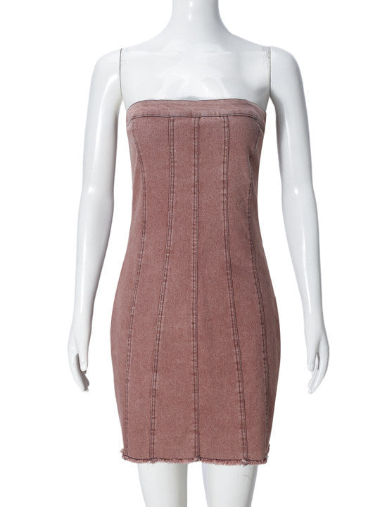 „Backless Tube Denim Dress Summer Y2K Slim Short for Women
