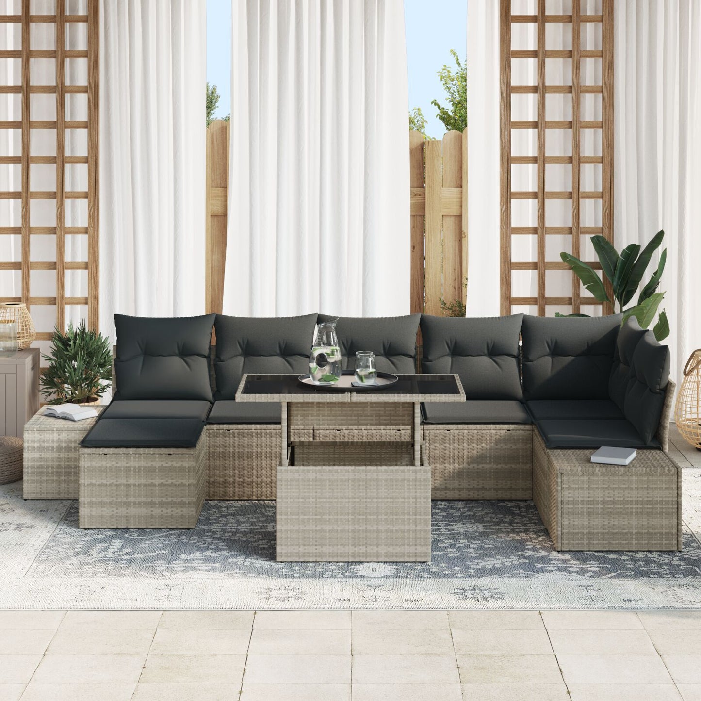 8 Piece Garden Sofa Set with Cushions Light Grey Poly Rattan