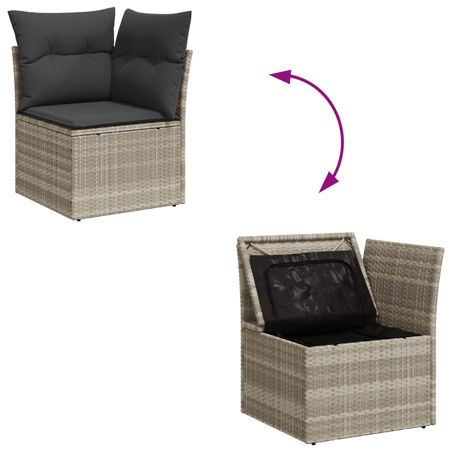 7 Piece Garden Sofa Set with Cushions Light Grey Poly Rattan, vidaXL 2-Seater Garden Sofa with Storage & Cushions Light Grey Poly Rattan