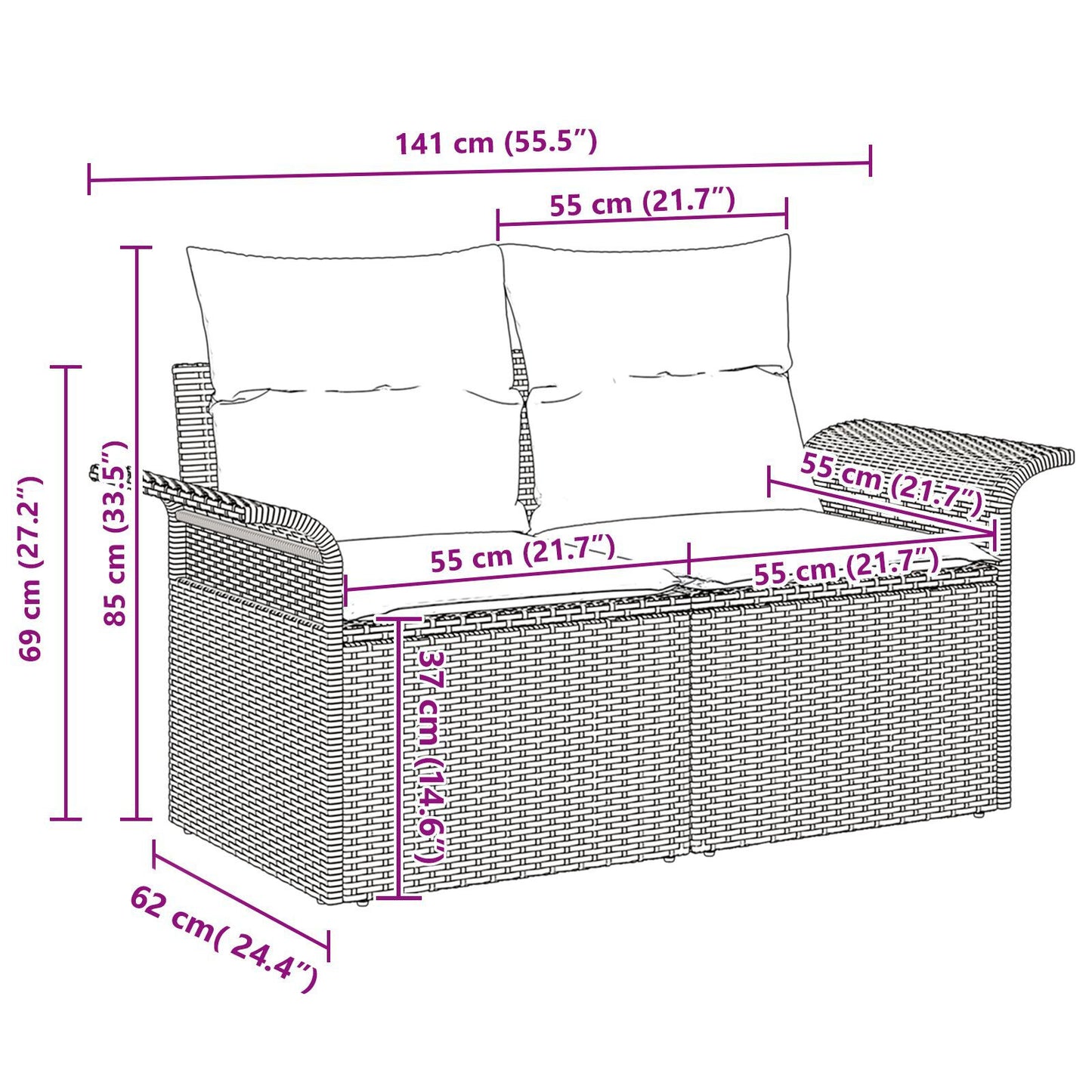 7 Piece Garden Sofa Set with Cushions Light Grey Poly Rattan, vidaXL 2-Seater Garden Sofa with Storage & Cushions Light Grey Poly Rattan