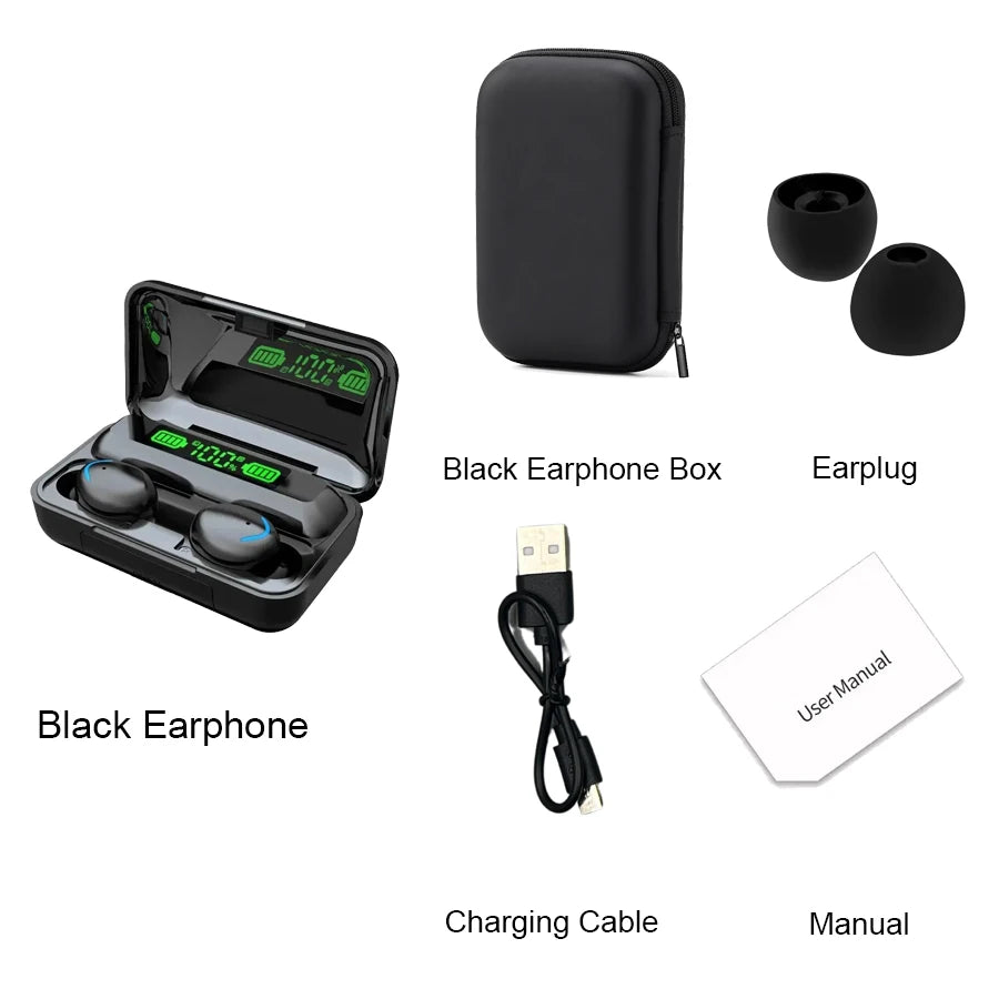 F9 Wireless Bluetooth Earbuds with Charging Case – Waterproof, LED Display