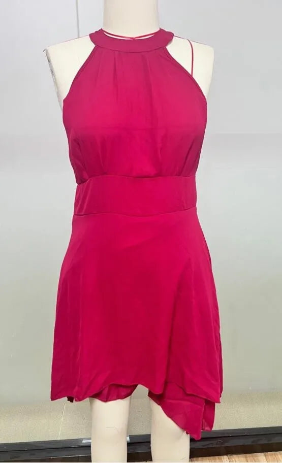 Women’s Chiffon Halter Dress – High Waist, Layered Sleeveless Design