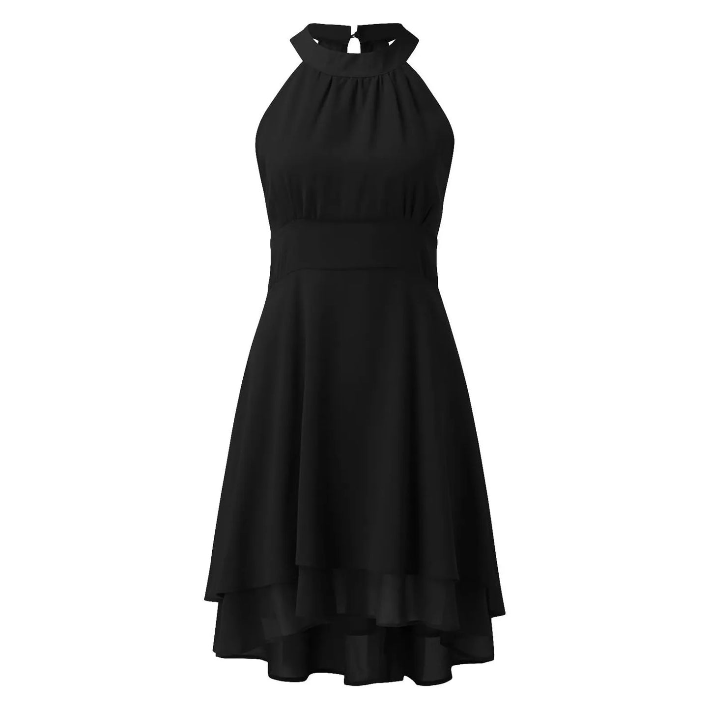 Women’s Chiffon Halter Dress – High Waist, Layered Sleeveless Design