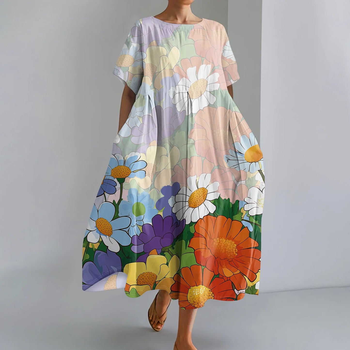 Plus Size Women’s Floral Printed Maxi Dress – Comfortable Beach or Casual Wear
