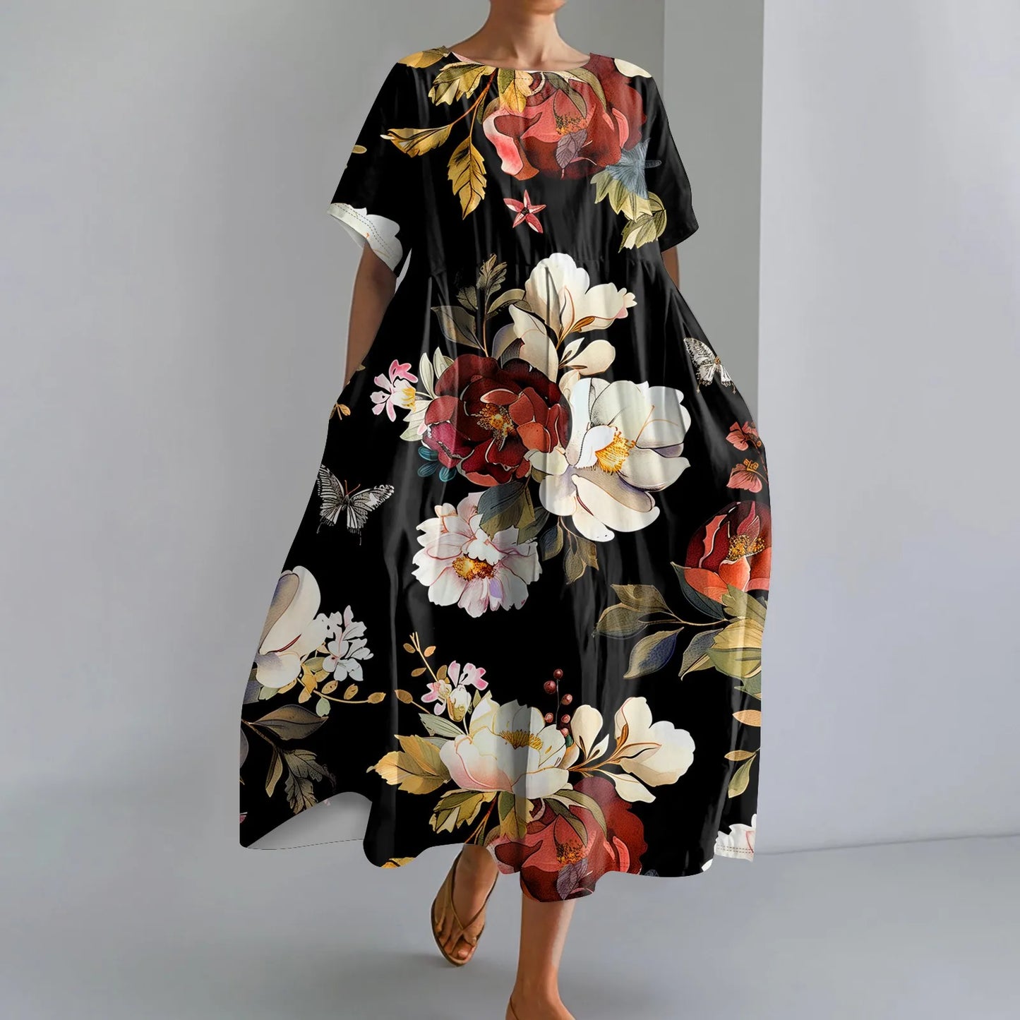 Plus Size Women’s Floral Printed Maxi Dress – Comfortable Beach or Casual Wear