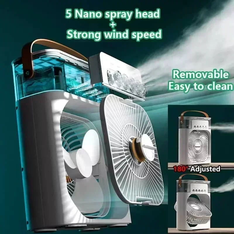 Portable 3-in-1 Mini Air Cooler – Fan, Humidifier, LED Light
