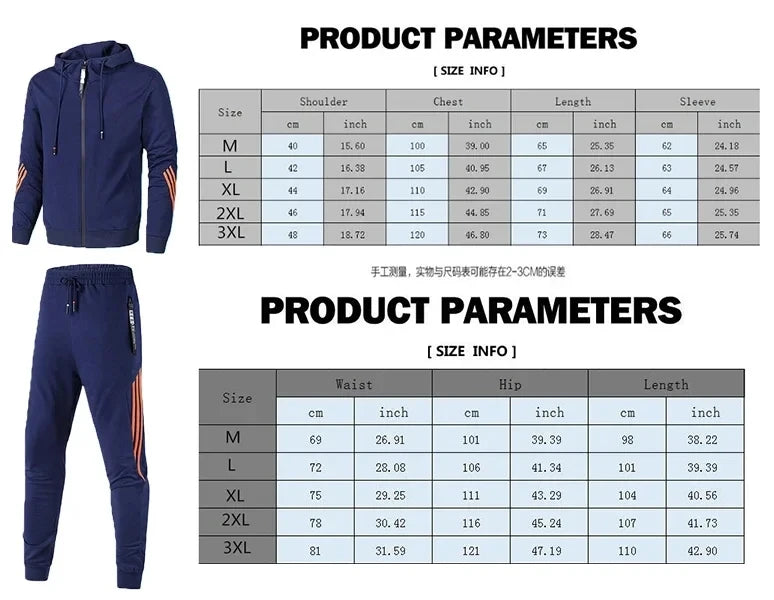 Men’s Casual Sportswear Set 2-Piece – Hooded Zip Jacket and Pants for Running, Fitness, Outdoor