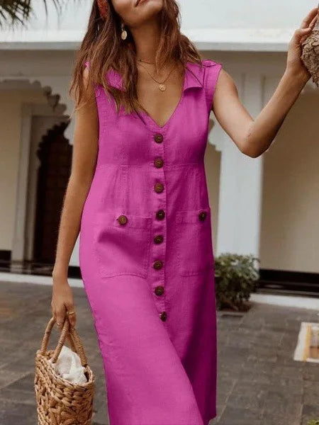 Women’s Sleeveless Beach Dress – Loose Fit, Casual Holiday Style