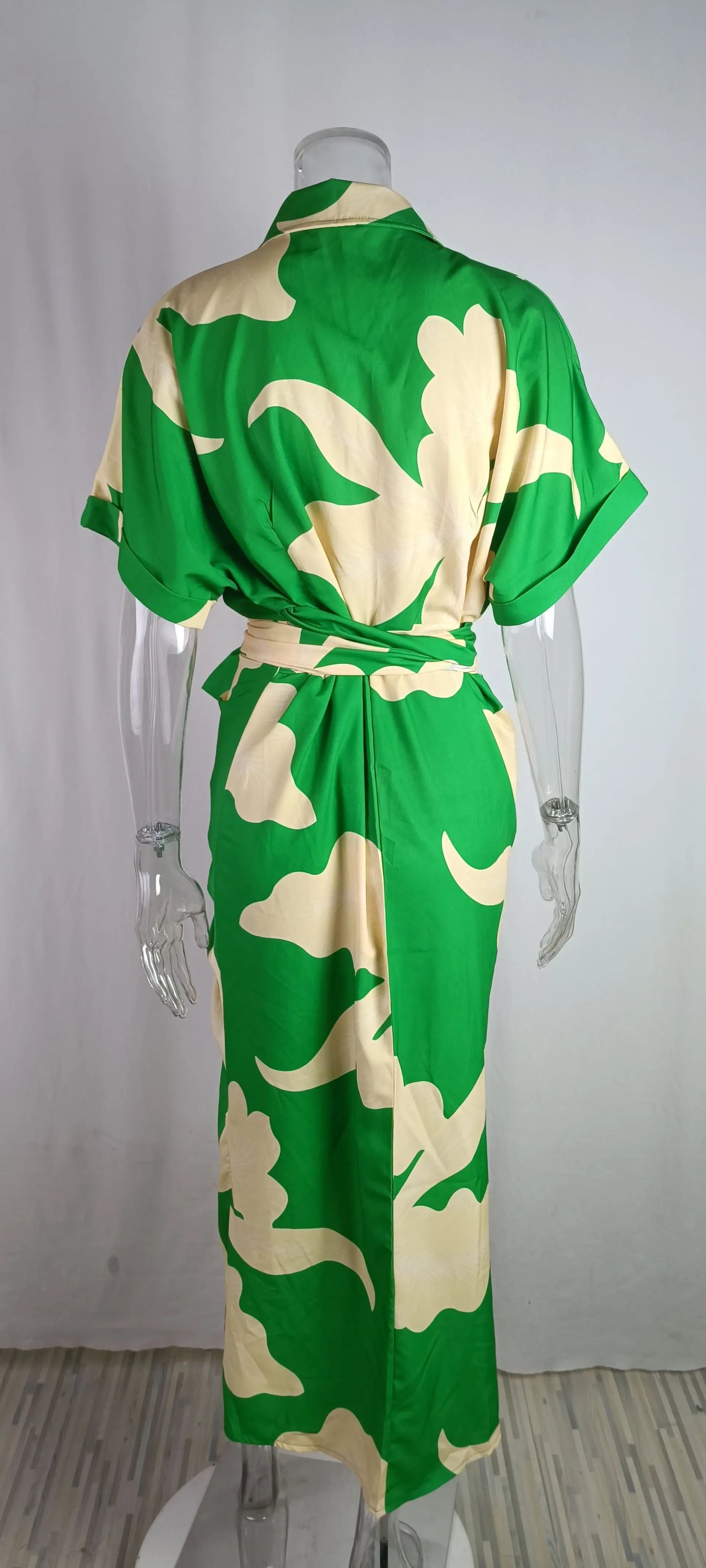 Elegant Floral Maxi Dress – Women’s Short Sleeve, High Waist Design