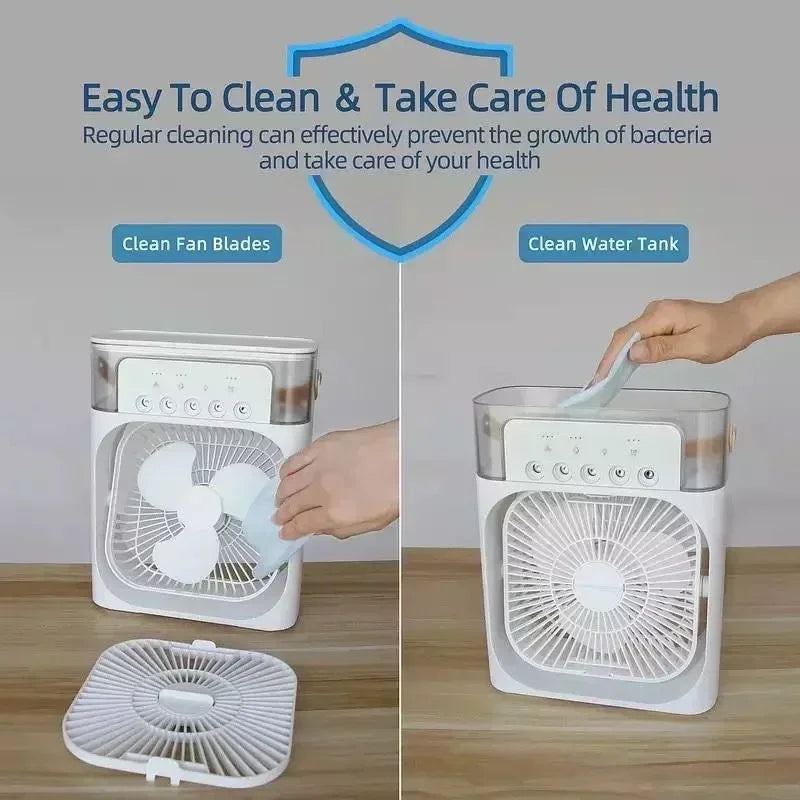 Portable 3-in-1 Mini Air Cooler – Fan, Humidifier, LED Light