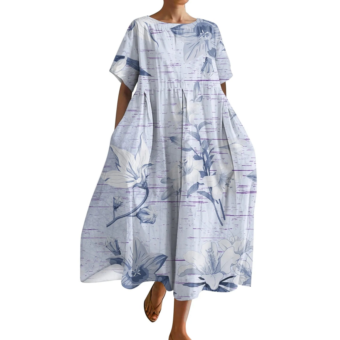 Plus Size Women’s Floral Printed Maxi Dress – Comfortable Beach or Casual Wear