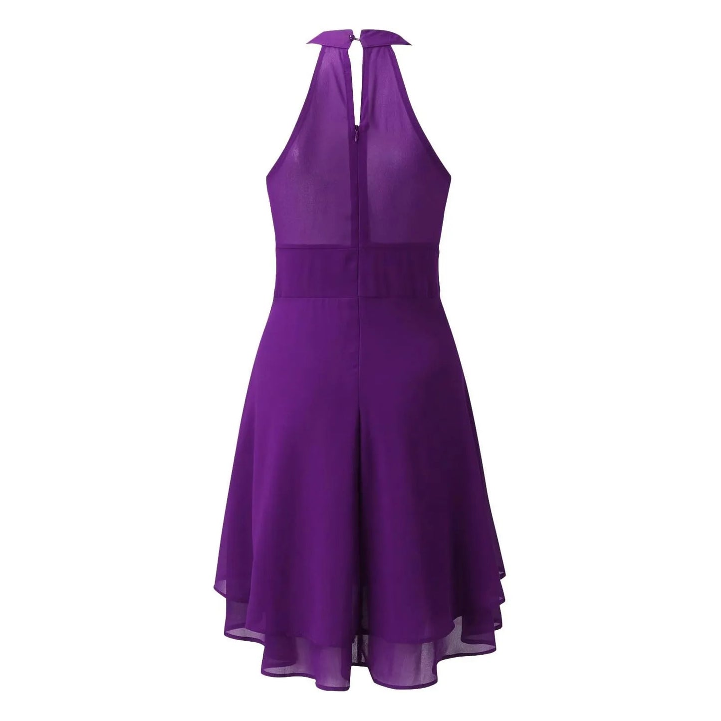 Women’s Chiffon Halter Dress – High Waist, Layered Sleeveless Design
