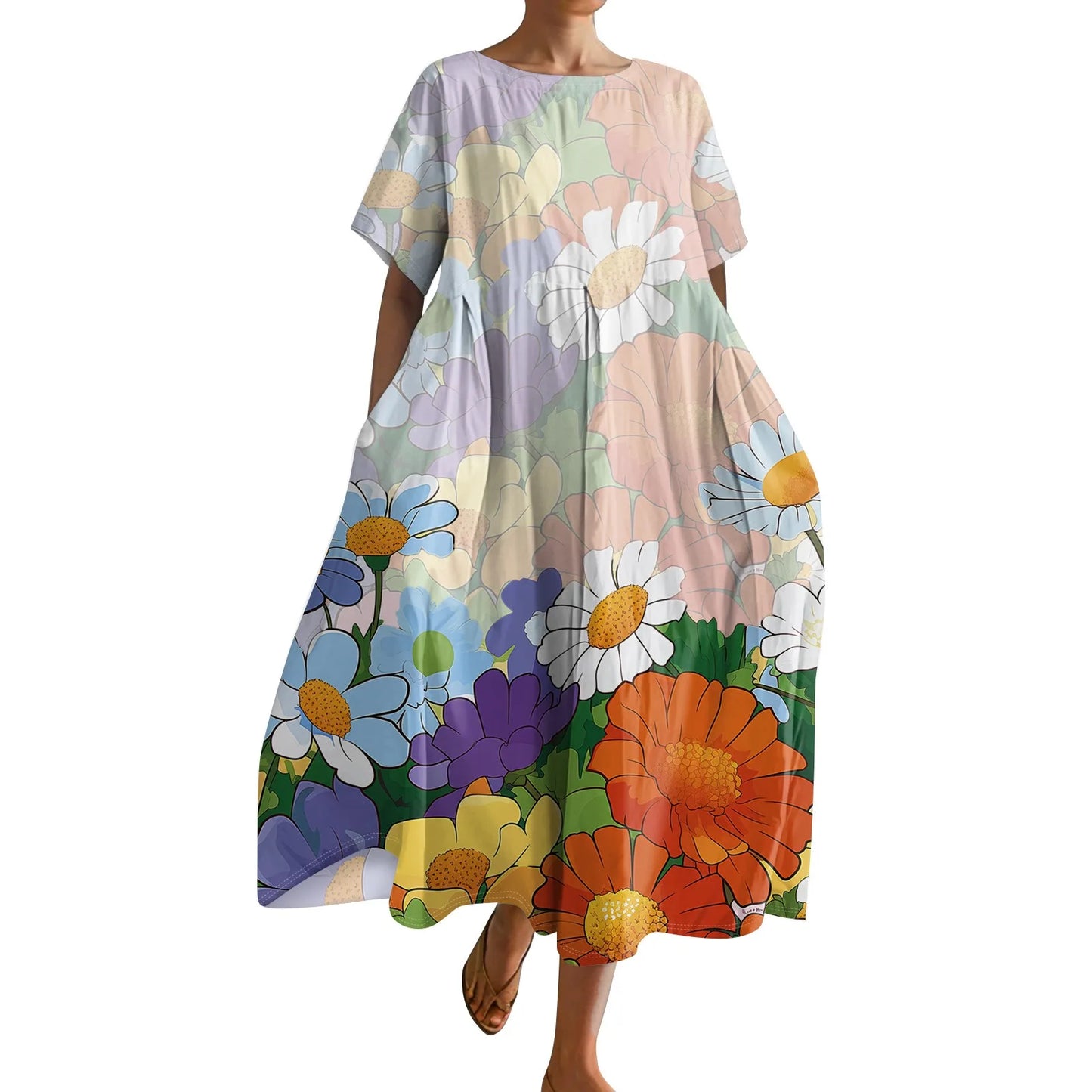 Plus Size Women’s Floral Printed Maxi Dress – Comfortable Beach or Casual Wear