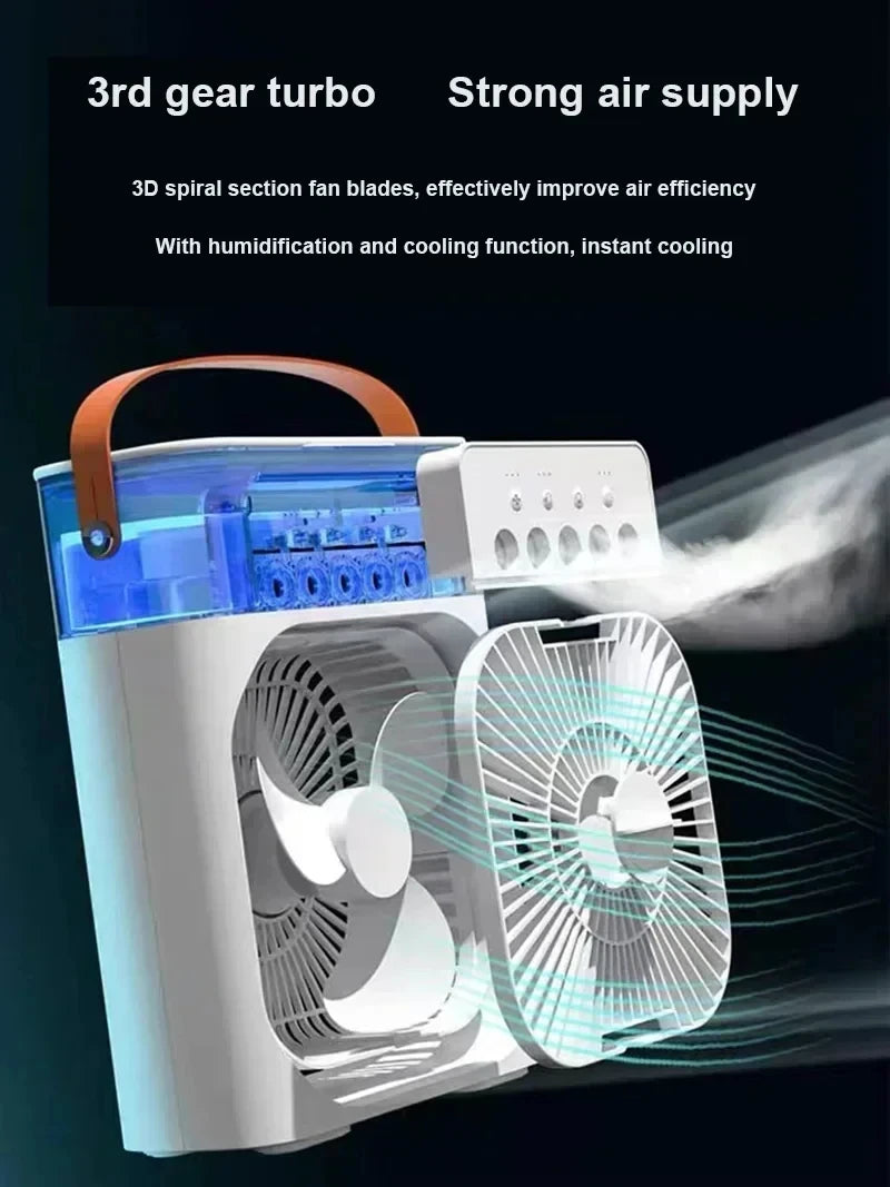 Portable 3-in-1 Mini Air Cooler – Fan, Humidifier, LED Light