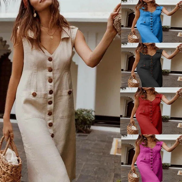 Women’s Sleeveless Beach Dress – Loose Fit, Casual Holiday Style