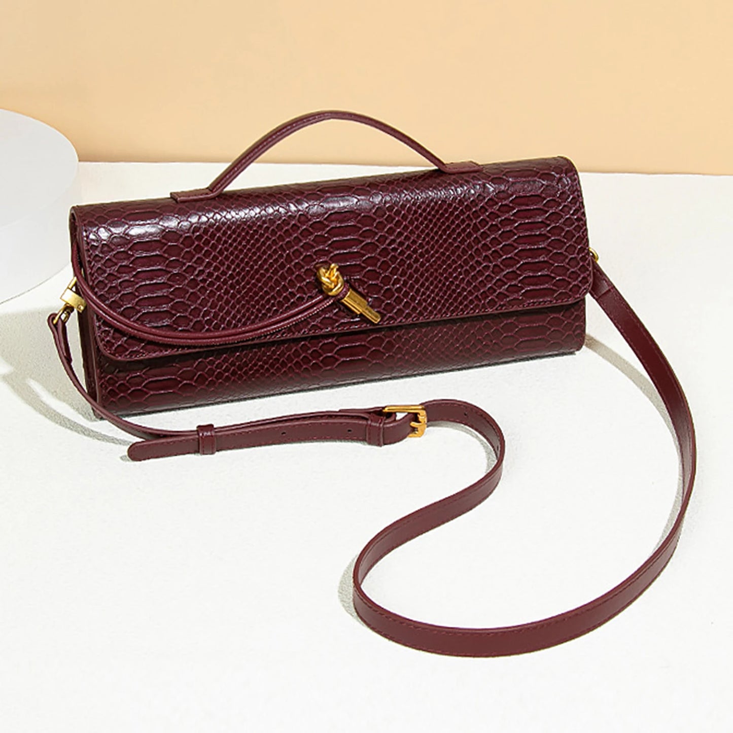 Stone Texture PU Leather Top-Handle Bag – Crossbody Style for Women