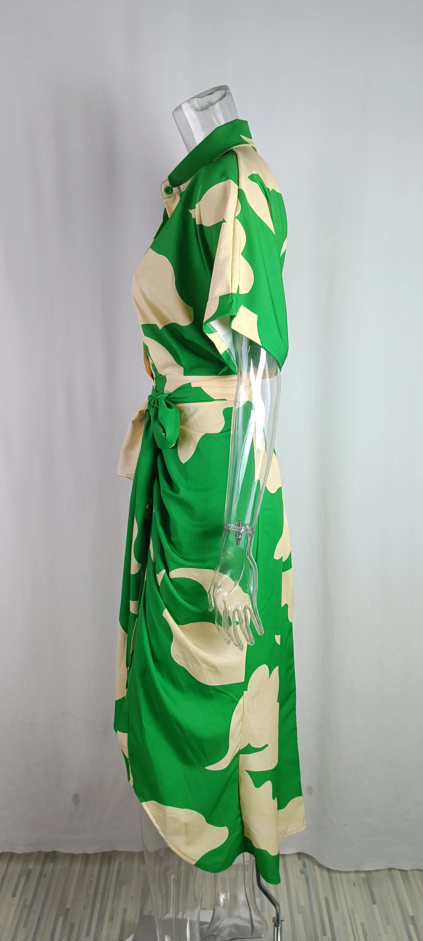Elegant Floral Maxi Dress – Women’s Short Sleeve, High Waist Design