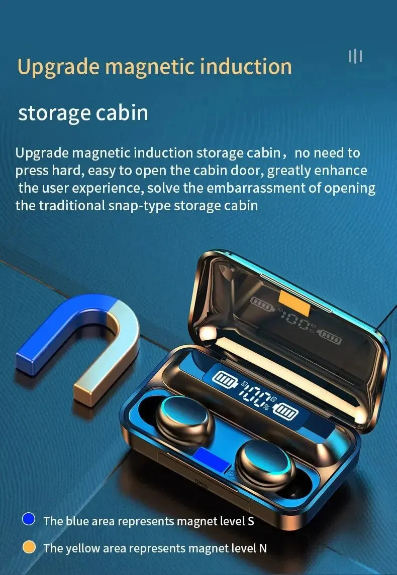 F9 Wireless Bluetooth Earbuds with Charging Case – Waterproof, LED Display