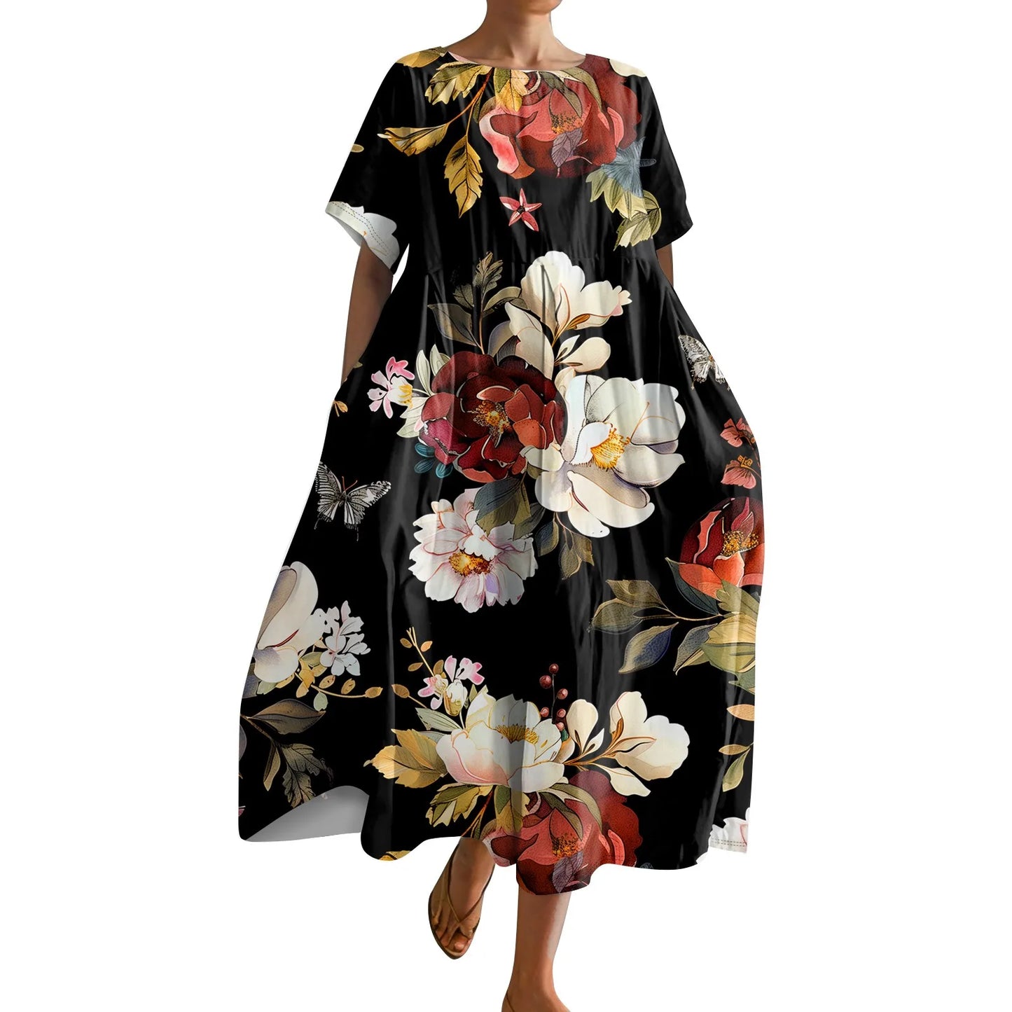 Plus Size Women’s Floral Printed Maxi Dress – Comfortable Beach or Casual Wear