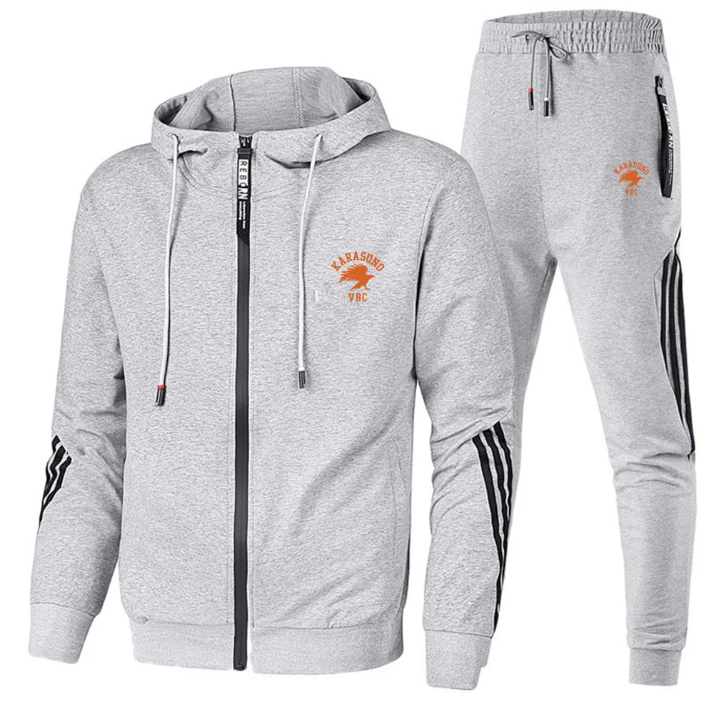 Men’s Casual Sportswear Set 2-Piece – Hooded Zip Jacket and Pants for Running, Fitness, Outdoor