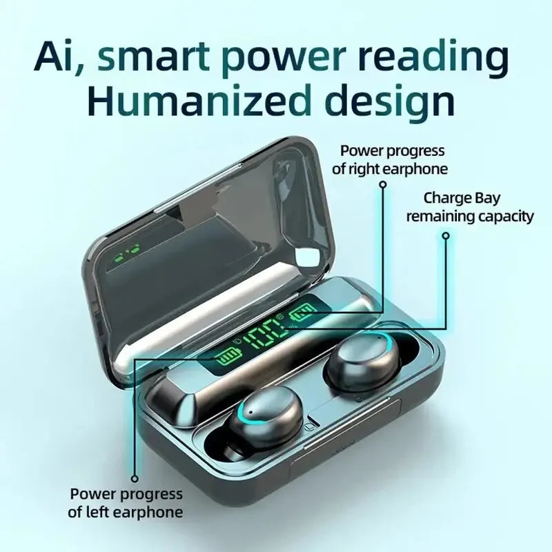 F9 Wireless Bluetooth Earbuds with Charging Case – Waterproof, LED Display