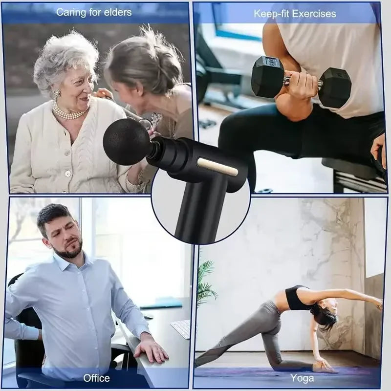 Mini<Portable muscle massage gun with deep tissue effect.