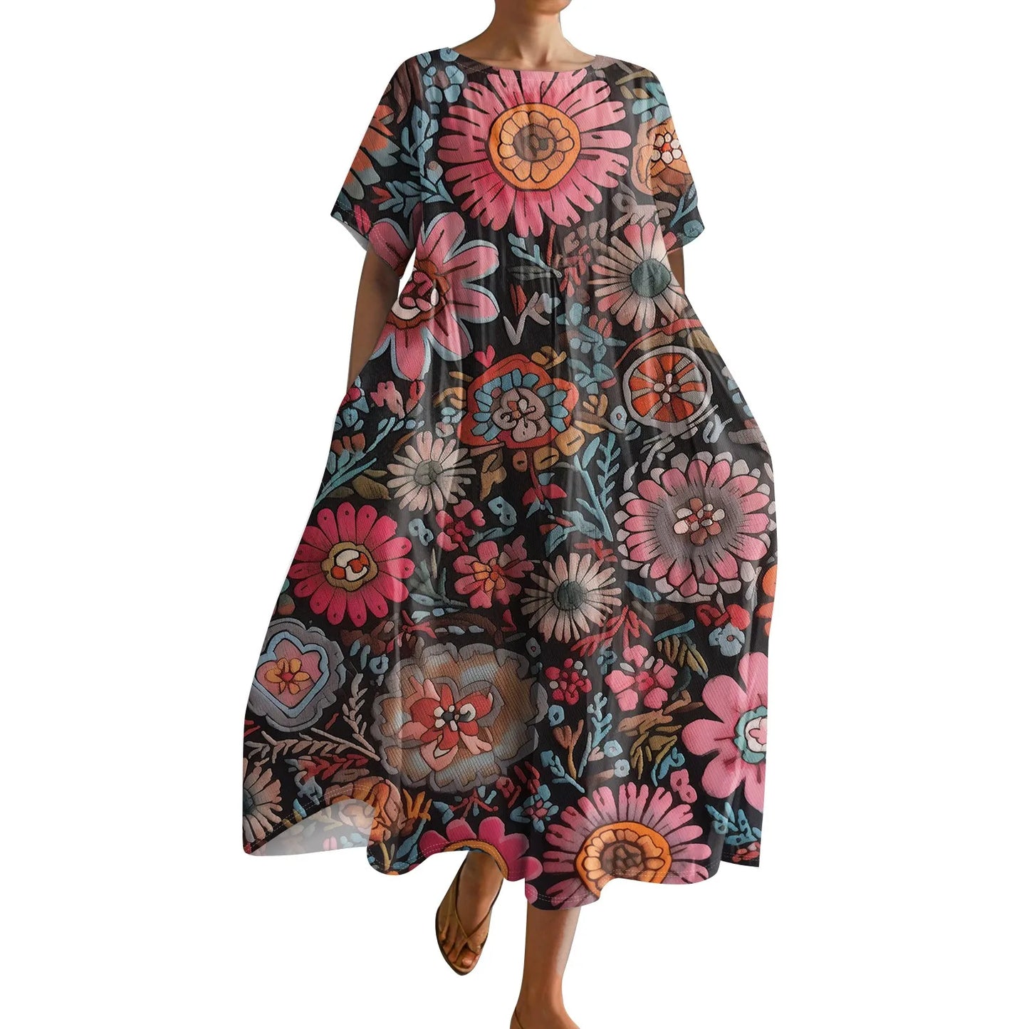 Plus Size Women’s Floral Printed Maxi Dress – Comfortable Beach or Casual Wear