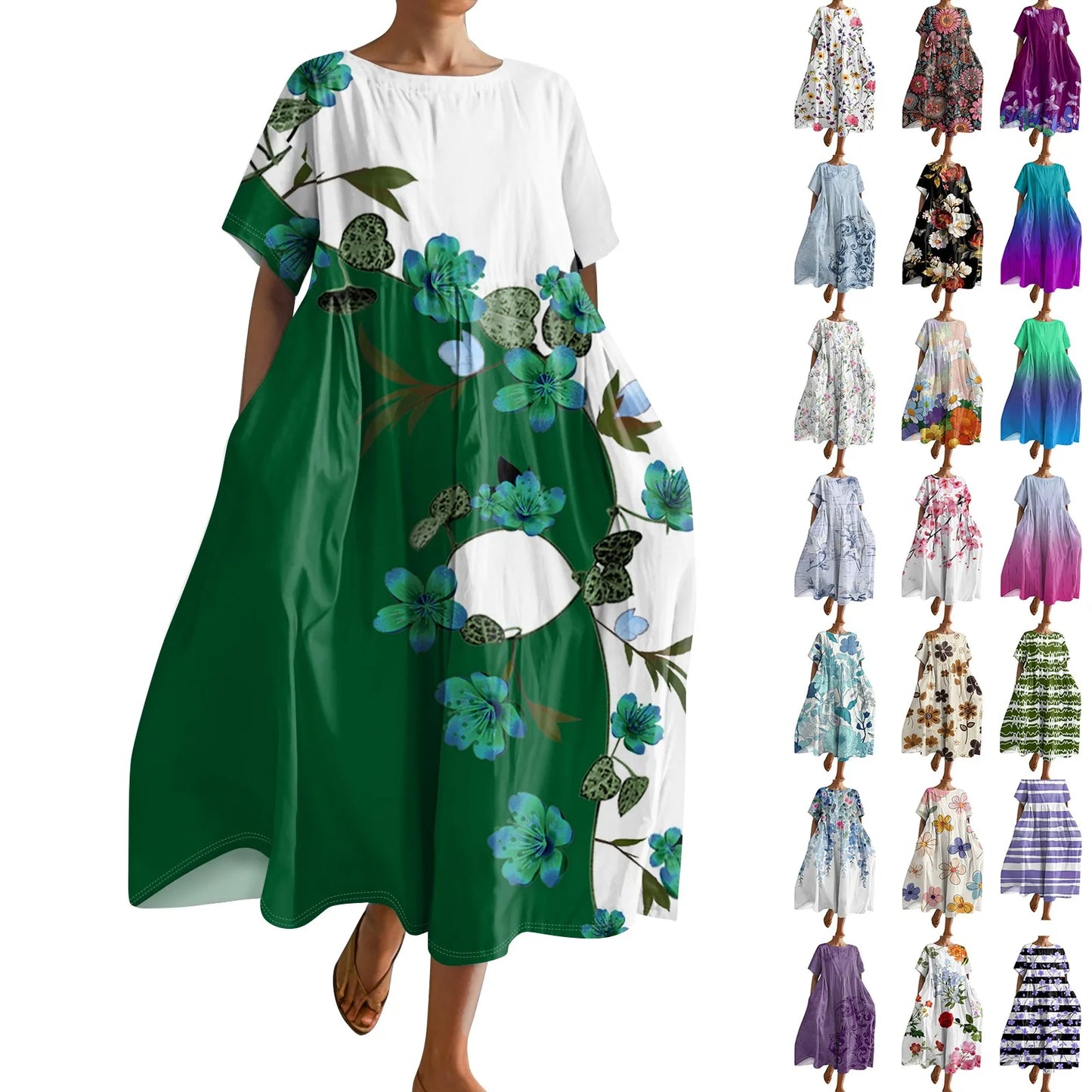 Plus Size Women’s Floral Printed Maxi Dress – Comfortable Beach or Casual Wear