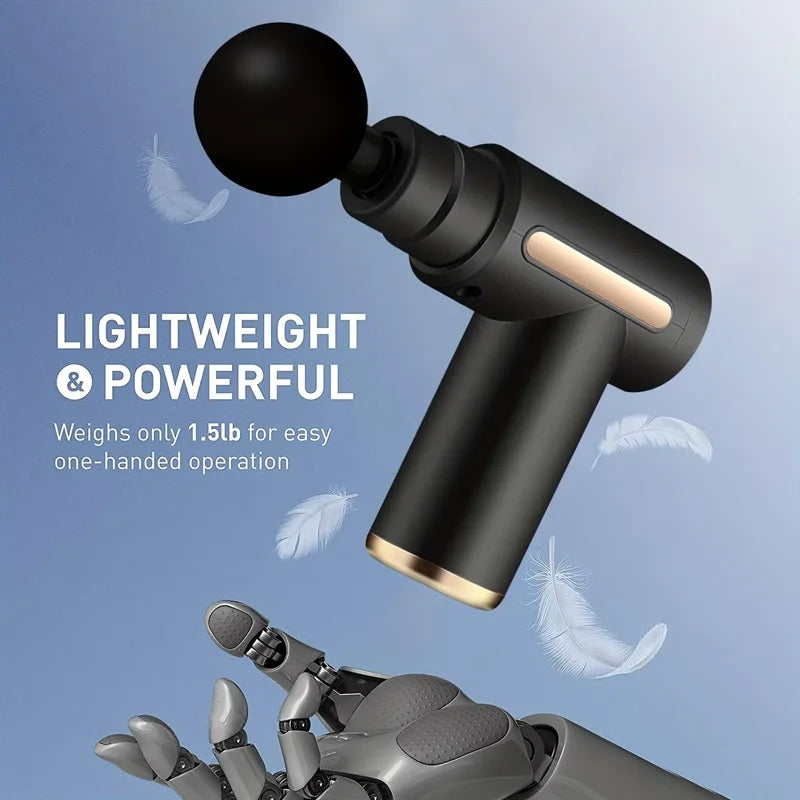 Mini<Portable muscle massage gun with deep tissue effect.