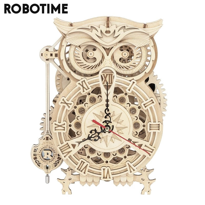 Robotime ROKR 3D Wooden Owl Clock – DIY Puzzle Kit with Real Quartz Movement, Bell Timer, and Laser-Cut Pieces