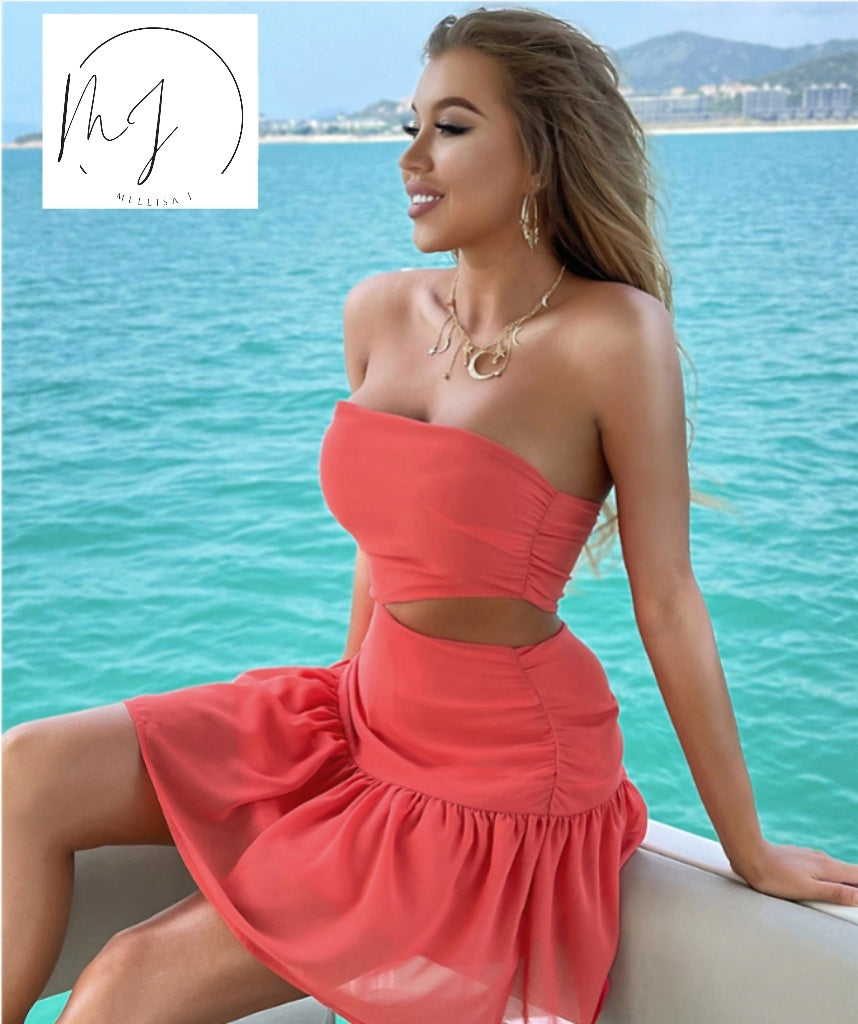 Summer Off Shoulder Cut-Out Ruffle Dress for Women