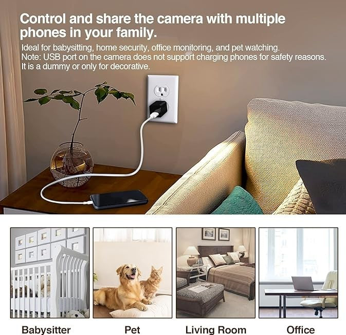Smart Camera Charger – WiFi Security Camera with 2K Video, Wide-Angle Lens & Motion Detection