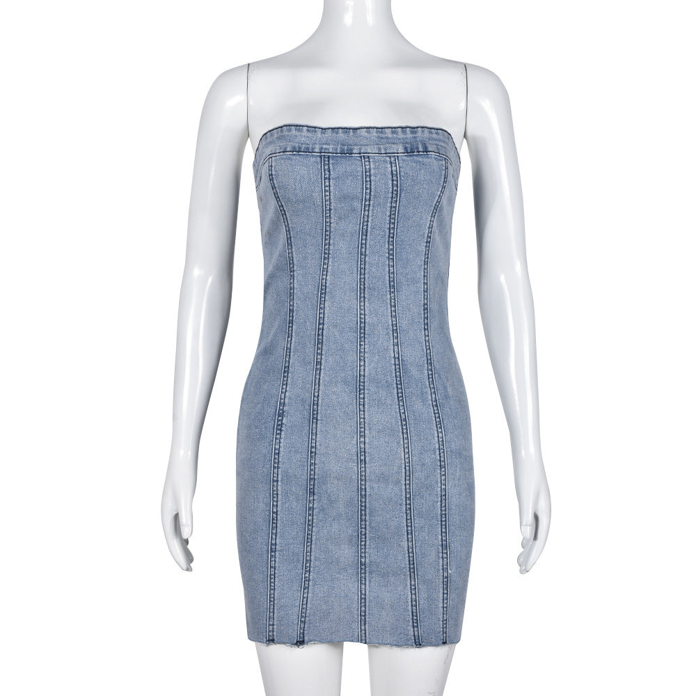 „Backless Tube Denim Dress Summer Y2K Slim Short for Women