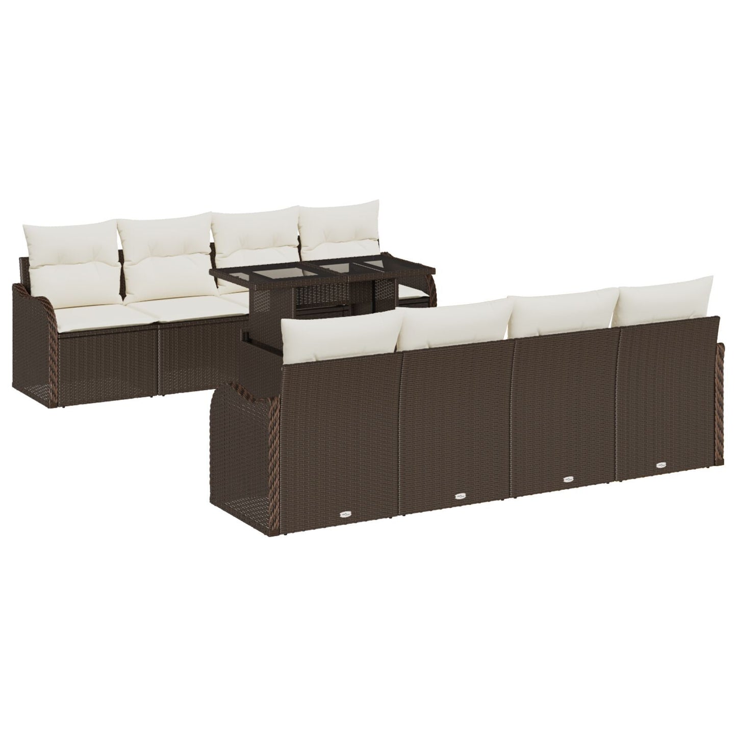 9 Piece Garden Sofa Set with Cushions Brown Poly Rattan, vidaXL 2-Seater Garden Sofa with Cushions Brown Poly Rattan
