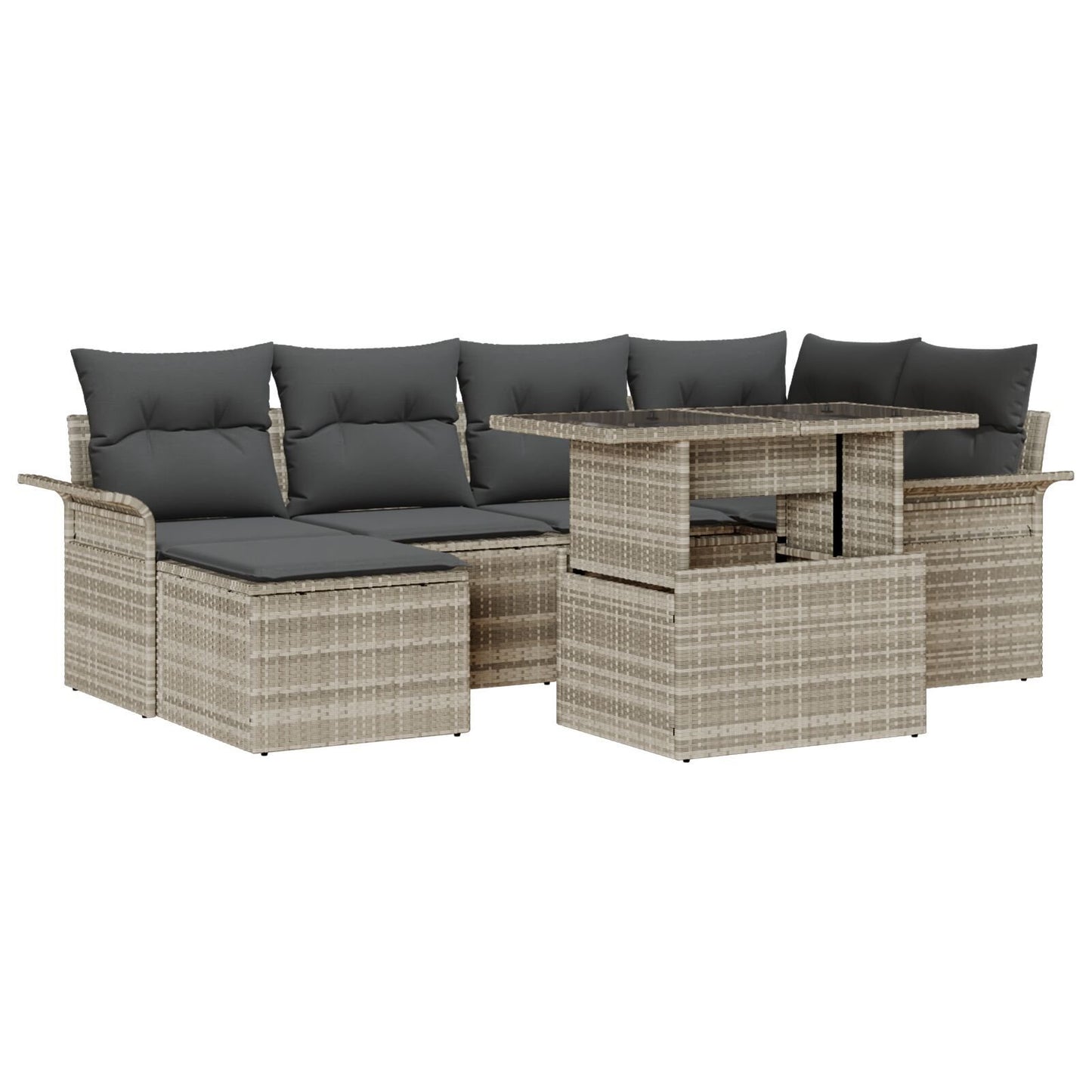 7 Piece Garden Sofa Set with Cushions Light Grey Poly Rattan, vidaXL 2-Seater Garden Sofa with Storage & Cushions Light Grey Poly Rattan